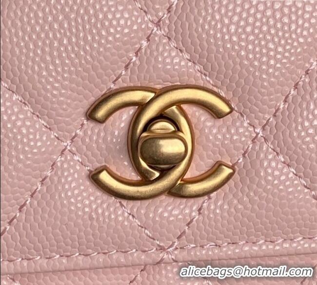 Best Quality Chanel Grained Shiny Calfskin Clutch with chain and Top Handle AP4798 Light Pink 2025