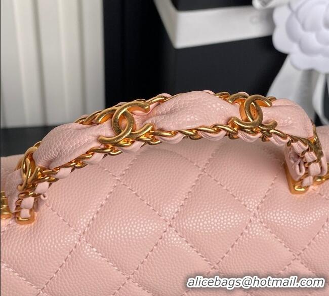 Best Quality Chanel Grained Shiny Calfskin Clutch with chain and Top Handle AP4798 Light Pink 2025