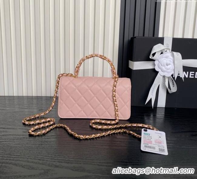 Best Quality Chanel Grained Shiny Calfskin Clutch with chain and Top Handle AP4798 Light Pink 2025