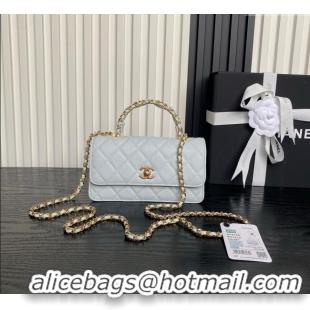 New Discount Chanel Grained Shiny Calfskin Clutch with chain and Top Handle AP4798 Light Blue 2025