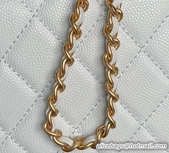 New Discount Chanel Grained Shiny Calfskin Clutch with chain and Top Handle AP4798 Light Blue 2025
