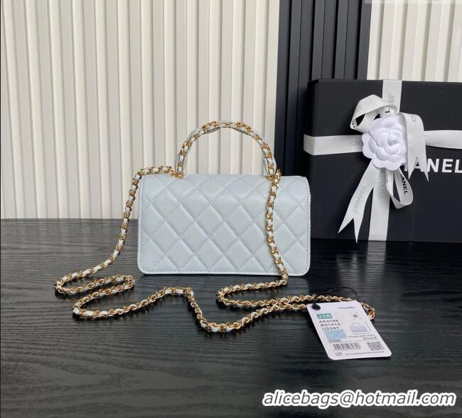 New Discount Chanel Grained Shiny Calfskin Clutch with chain and Top Handle AP4798 Light Blue 2025