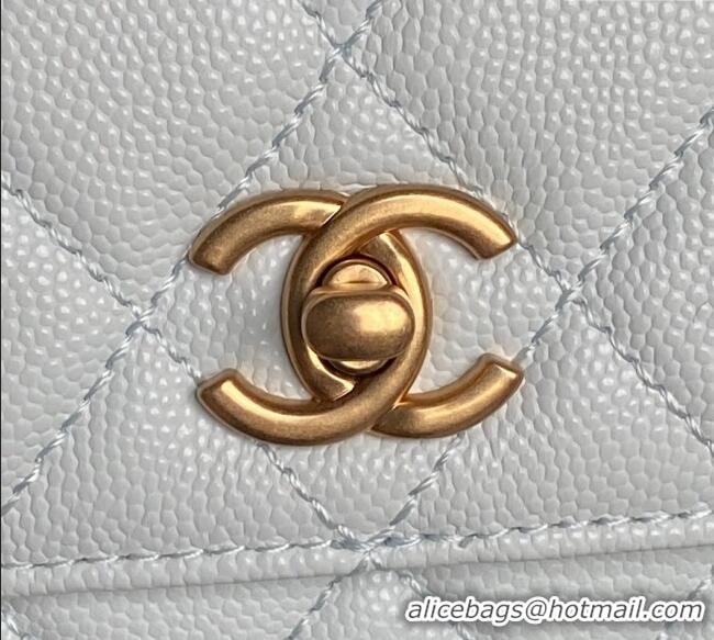 New Discount Chanel Grained Shiny Calfskin Clutch with chain and Top Handle AP4798 Light Blue 2025
