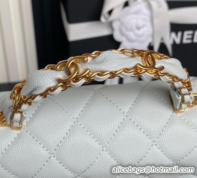 New Discount Chanel Grained Shiny Calfskin Clutch with chain and Top Handle AP4798 Light Blue 2025
