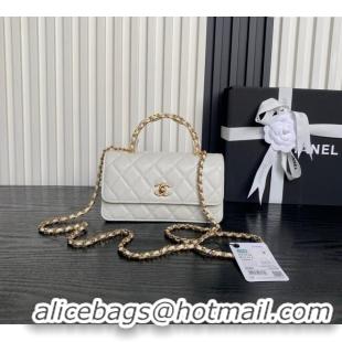 Fashion Cheap Chanel Grained Shiny Calfskin Clutch with chain and Top Handle AP4798 White 2025