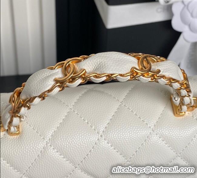 Fashion Cheap Chanel Grained Shiny Calfskin Clutch with chain and Top Handle AP4798 White 2025