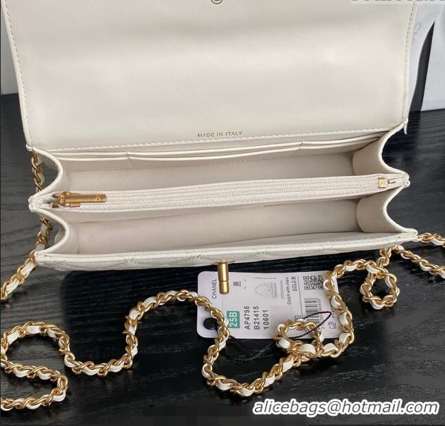 Fashion Cheap Chanel Grained Shiny Calfskin Clutch with chain and Top Handle AP4798 White 2025
