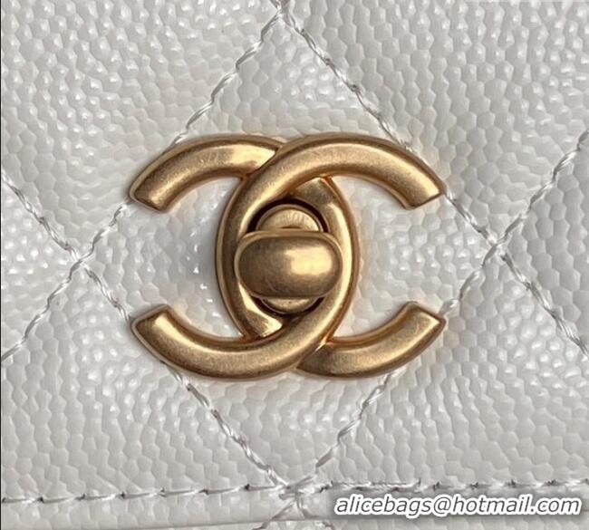Fashion Cheap Chanel Grained Shiny Calfskin Clutch with chain and Top Handle AP4798 White 2025