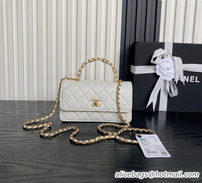 Fashion Cheap Chanel Grained Shiny Calfskin Clutch with chain and Top Handle AP4798 White 2025
