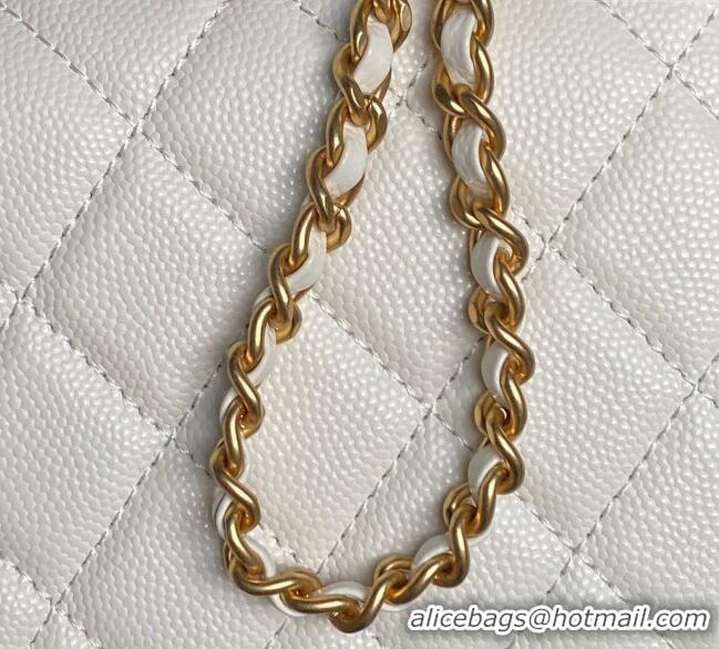 Fashion Cheap Chanel Grained Shiny Calfskin Clutch with chain and Top Handle AP4798 White 2025