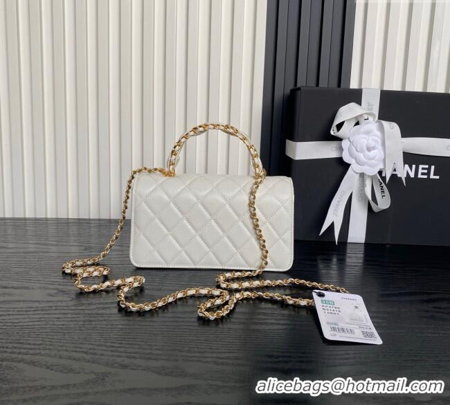 Fashion Cheap Chanel Grained Shiny Calfskin Clutch with chain and Top Handle AP4798 White 2025