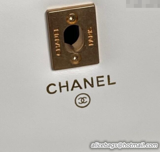 Fashion Cheap Chanel Grained Shiny Calfskin Clutch with chain and Top Handle AP4798 White 2025