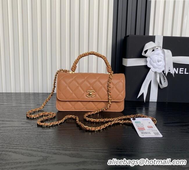 Buy Classic Chanel Grained Shiny Calfskin Clutch with chain and Top Handle AP4798 Brown 2025