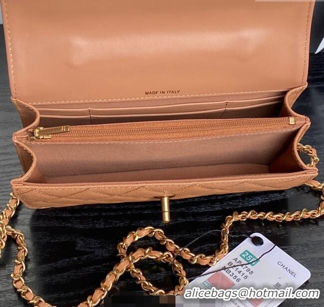 Buy Classic Chanel Grained Shiny Calfskin Clutch with chain and Top Handle AP4798 Brown 2025