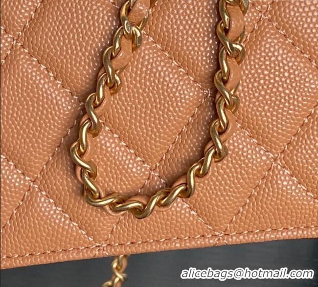 Buy Classic Chanel Grained Shiny Calfskin Clutch with chain and Top Handle AP4798 Brown 2025