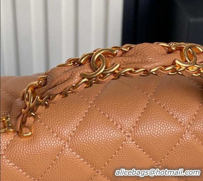 Buy Classic Chanel Grained Shiny Calfskin Clutch with chain and Top Handle AP4798 Brown 2025
