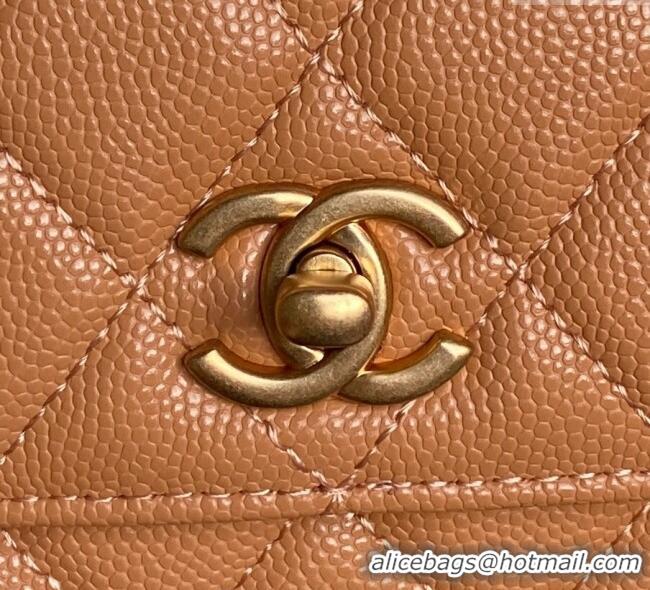 Buy Classic Chanel Grained Shiny Calfskin Clutch with chain and Top Handle AP4798 Brown 2025