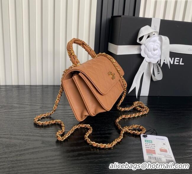 Buy Classic Chanel Grained Shiny Calfskin Clutch with chain and Top Handle AP4798 Brown 2025