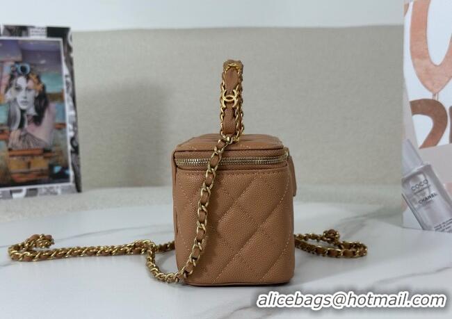 Promotional Chanel Grained Shiny Calfskin Long Vanity Case with Chain and Top Handle A96161 Brown 2025