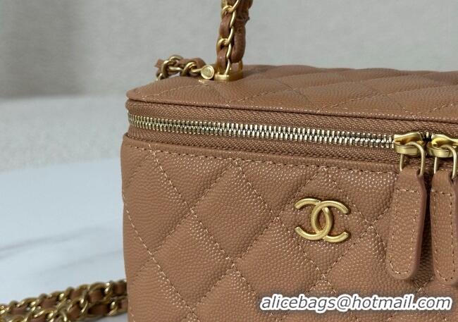 Promotional Chanel Grained Shiny Calfskin Long Vanity Case with Chain and Top Handle A96161 Brown 2025
