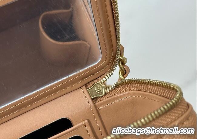 Promotional Chanel Grained Shiny Calfskin Long Vanity Case with Chain and Top Handle A96161 Brown 2025