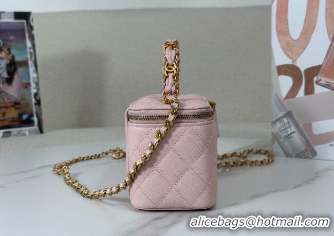 ​Discount Chanel Grained Shiny Calfskin Long Vanity Case with Chain and Top Handle A96161 Light Pink 2025