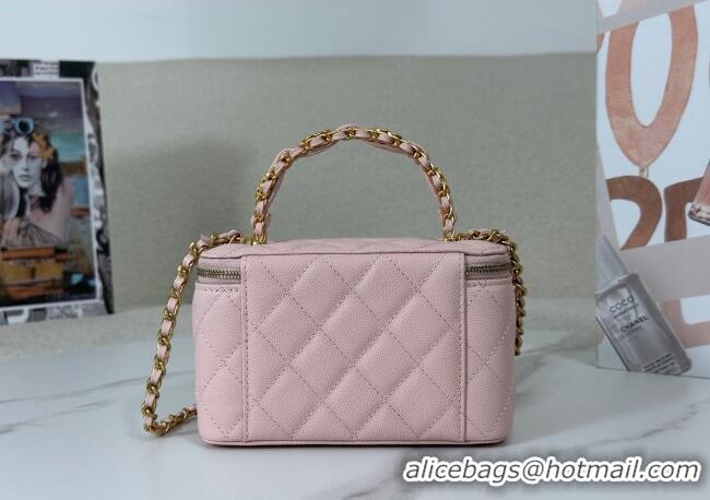 ​Discount Chanel Grained Shiny Calfskin Long Vanity Case with Chain and Top Handle A96161 Light Pink 2025