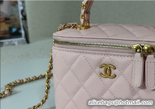 ​Discount Chanel Grained Shiny Calfskin Long Vanity Case with Chain and Top Handle A96161 Light Pink 2025