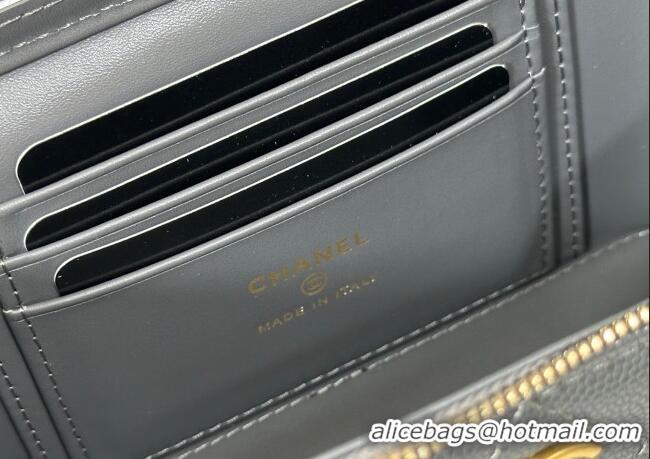 Grade Quality Chanel Grained Shiny Calfskin Long Vanity Case with Chain and Top Handle A96161 Dark Grey 2025