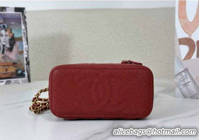 Low Price Chanel Grained Shiny Calfskin Long Vanity Case with Chain and Top Handle A96161 Red 2025