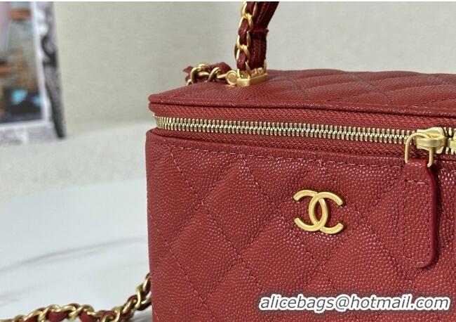 Low Price Chanel Grained Shiny Calfskin Long Vanity Case with Chain and Top Handle A96161 Red 2025