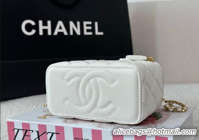 Spot Discount Chanel Grained Shiny Calfskin Long Vanity Case with Chain and Top Handle A96161 White 2025