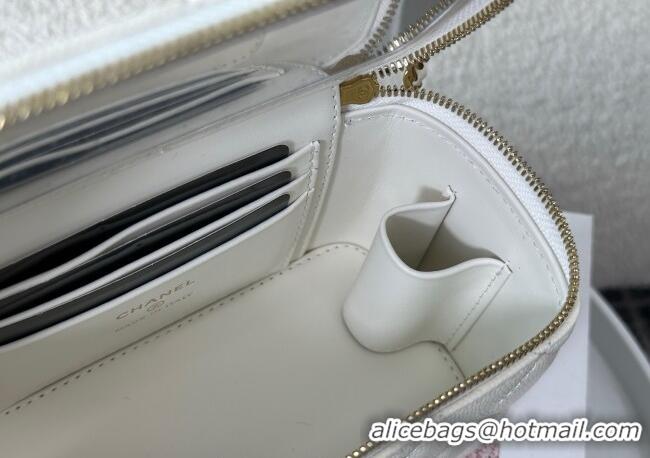 Spot Discount Chanel Grained Shiny Calfskin Long Vanity Case with Chain and Top Handle A96161 White 2025