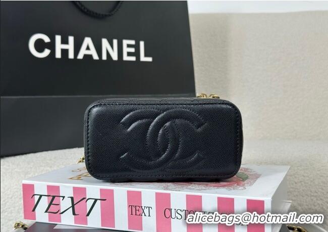 Inexpensive Chanel Grained Shiny Calfskin Long Vanity Case with Chain and Top Handle A96161 Black 2025