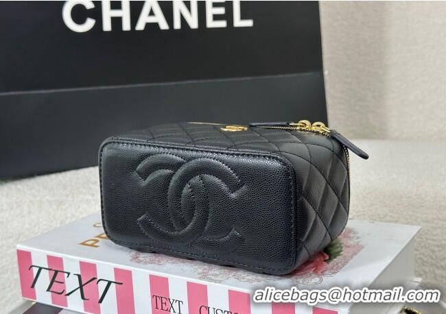 Inexpensive Chanel Grained Shiny Calfskin Long Vanity Case with Chain and Top Handle A96161 Black 2025