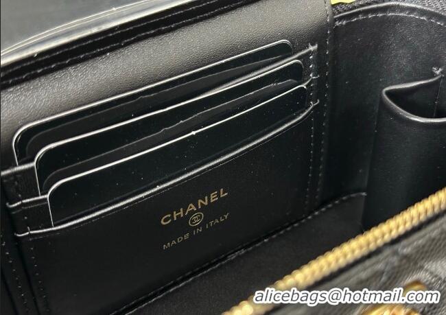 Inexpensive Chanel Grained Shiny Calfskin Long Vanity Case with Chain and Top Handle A96161 Black 2025