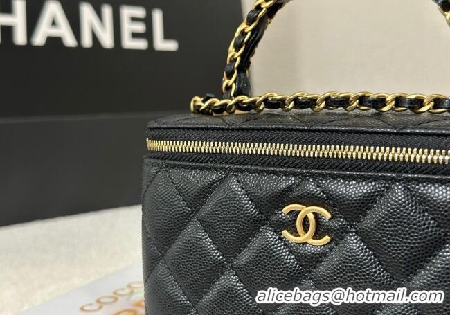 Inexpensive Chanel Grained Shiny Calfskin Long Vanity Case with Chain and Top Handle A96161 Black 2025