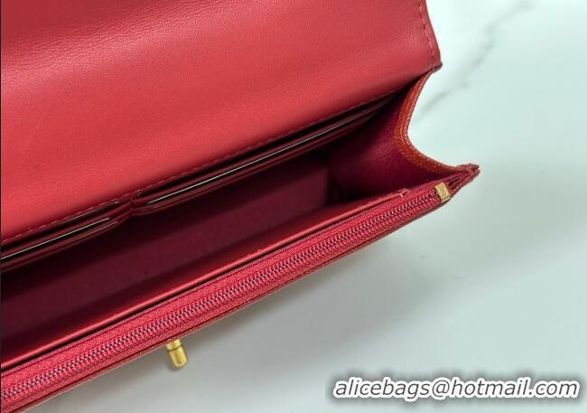 Spot Bulk Chanel Grained Shiny Calfskin Wallet on Chain with Top Handle WOC AP4785 Red 2025