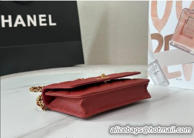 Spot Bulk Chanel Grained Shiny Calfskin Wallet on Chain with Top Handle WOC AP4785 Red 2025