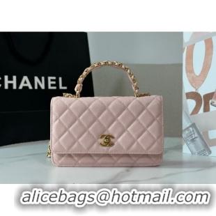 Modern Classic Chanel Grained Shiny Calfskin Wallet on Chain with Top Handle WOC AP4785 Light Pink 2025