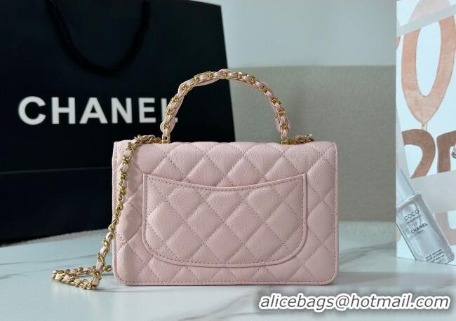 Modern Classic Chanel Grained Shiny Calfskin Wallet on Chain with Top Handle WOC AP4785 Light Pink 2025