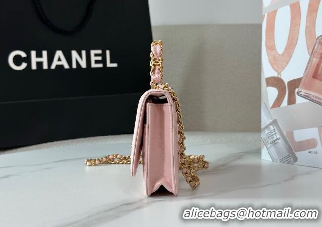 Modern Classic Chanel Grained Shiny Calfskin Wallet on Chain with Top Handle WOC AP4785 Light Pink 2025