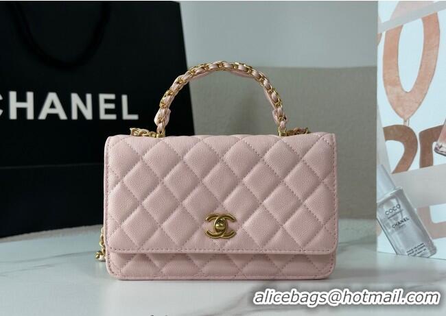 Modern Classic Chanel Grained Shiny Calfskin Wallet on Chain with Top Handle WOC AP4785 Light Pink 2025