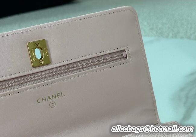 Modern Classic Chanel Grained Shiny Calfskin Wallet on Chain with Top Handle WOC AP4785 Light Pink 2025