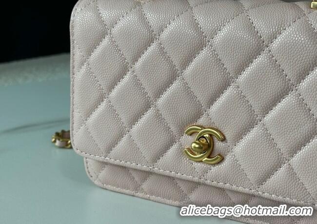 Modern Classic Chanel Grained Shiny Calfskin Wallet on Chain with Top Handle WOC AP4785 Light Pink 2025