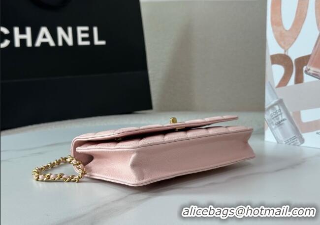 Modern Classic Chanel Grained Shiny Calfskin Wallet on Chain with Top Handle WOC AP4785 Light Pink 2025