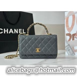 Market Sells Chanel Grained Shiny Calfskin Wallet on Chain with Top Handle WOC AP4785 Dark Grey 2025