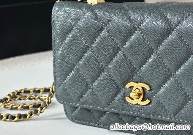 Market Sells Chanel Grained Shiny Calfskin Wallet on Chain with Top Handle WOC AP4785 Dark Grey 2025