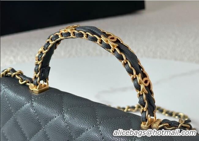 Market Sells Chanel Grained Shiny Calfskin Wallet on Chain with Top Handle WOC AP4785 Dark Grey 2025
