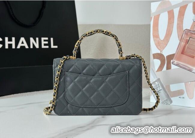 Market Sells Chanel Grained Shiny Calfskin Wallet on Chain with Top Handle WOC AP4785 Dark Grey 2025
